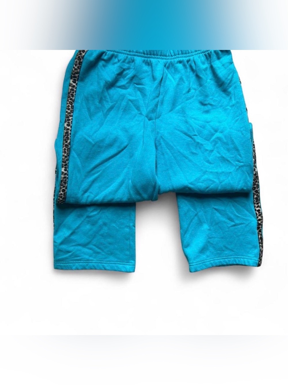 Copper Key Bright Turquoise Athletic Shorts with Leopard-Print Trim